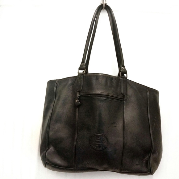 Eddie Bauer Bags Eddie Bauer Xl Black Leather Ziptop Legacy Tote